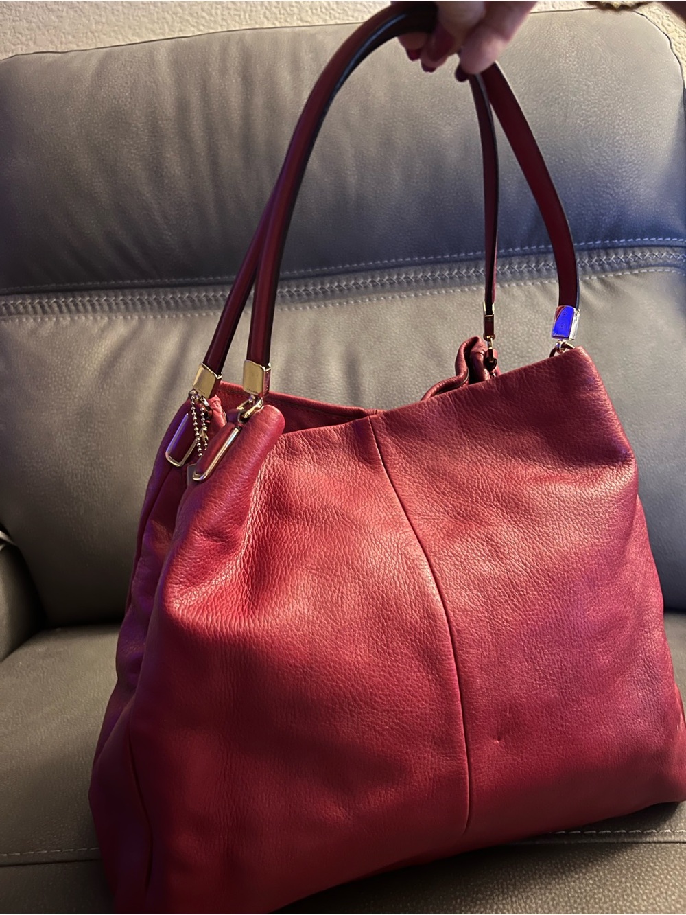 Coach Burgundy Leather Shoulder Tote with Gold-Tone Hardware
